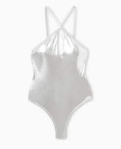 Maillot De Bain 1 Piè;ce Bretelles Croisées Devant - Argenté