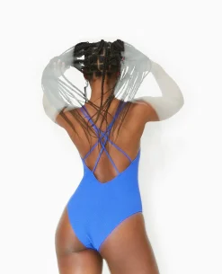Maillot De Bain 1 Piè;ce En Maille Reliéfée - Bleu électrique