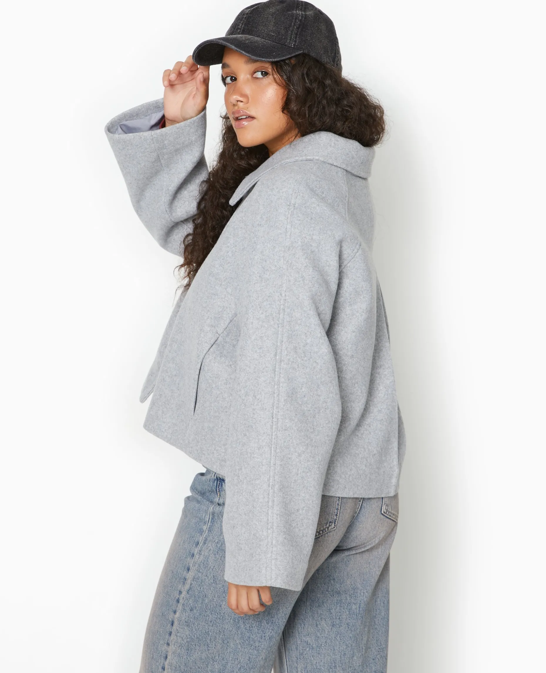 Manteau Court Drap De Laine - Gris Clair