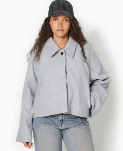 Manteau Court Drap De Laine - Gris Clair