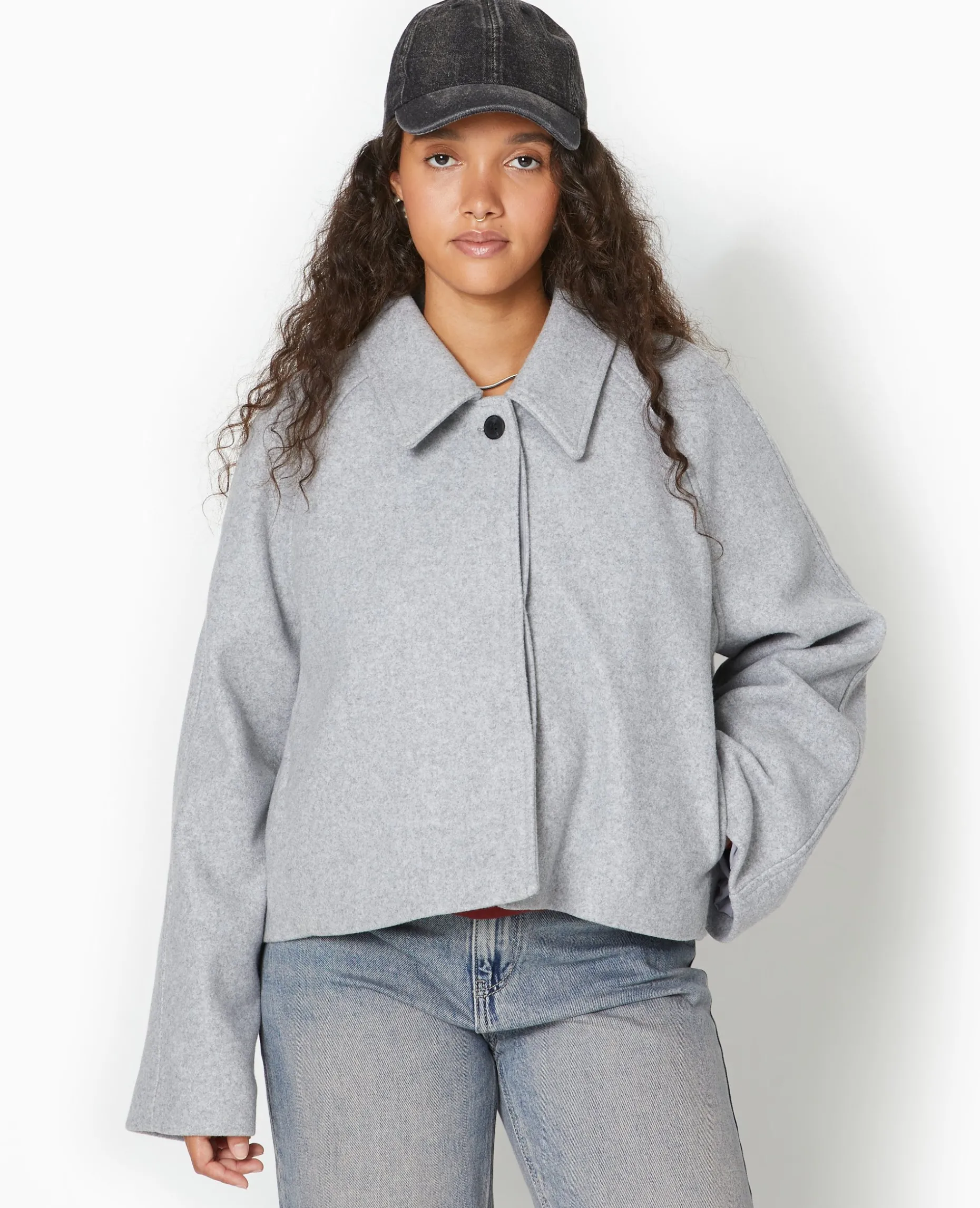 Manteau Court Drap De Laine - Gris Clair