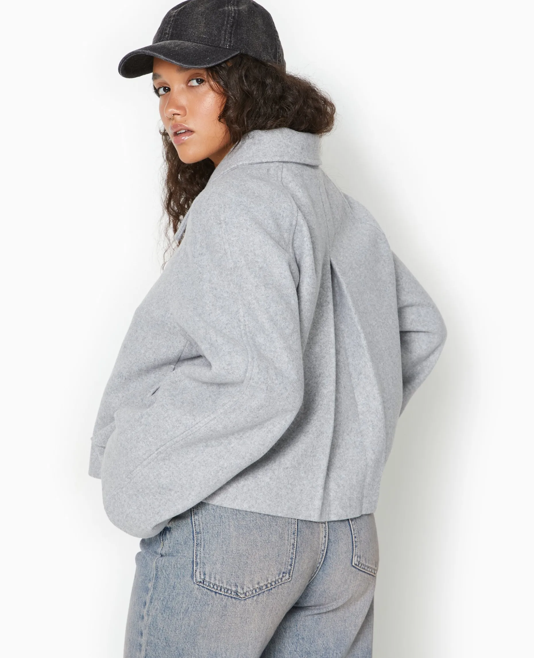 Manteau Court Drap De Laine - Gris Clair