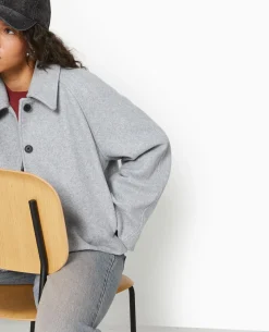 Manteau Court Drap De Laine - Gris Clair