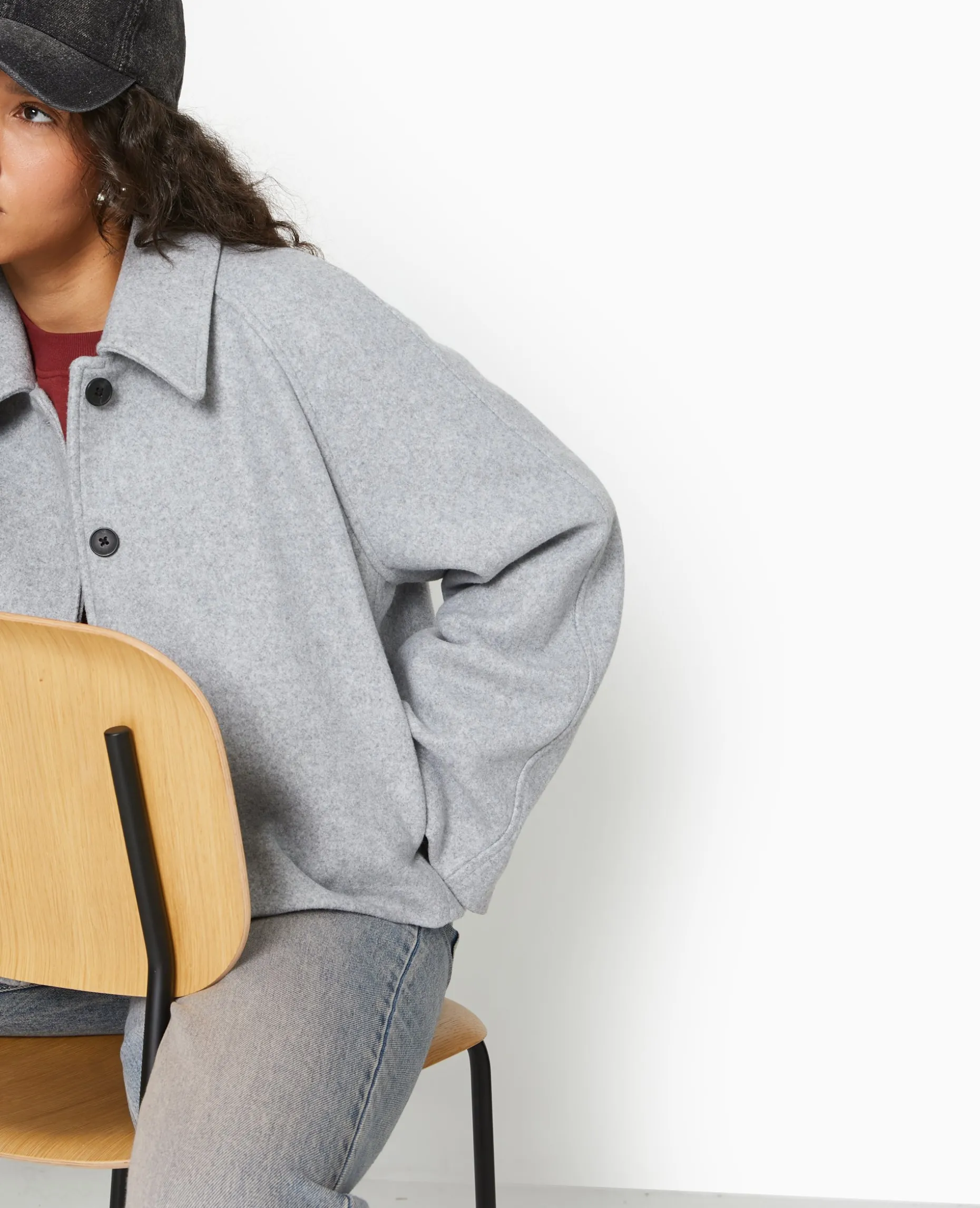 Manteau Court Drap De Laine - Gris Clair