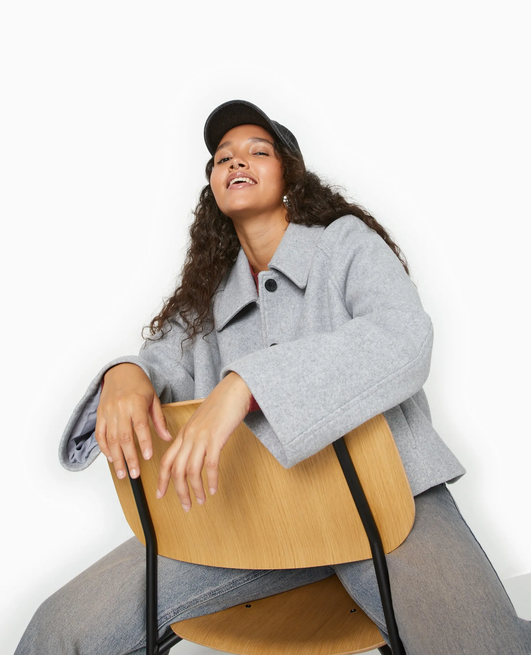 Manteau Court Drap De Laine - Gris Clair
