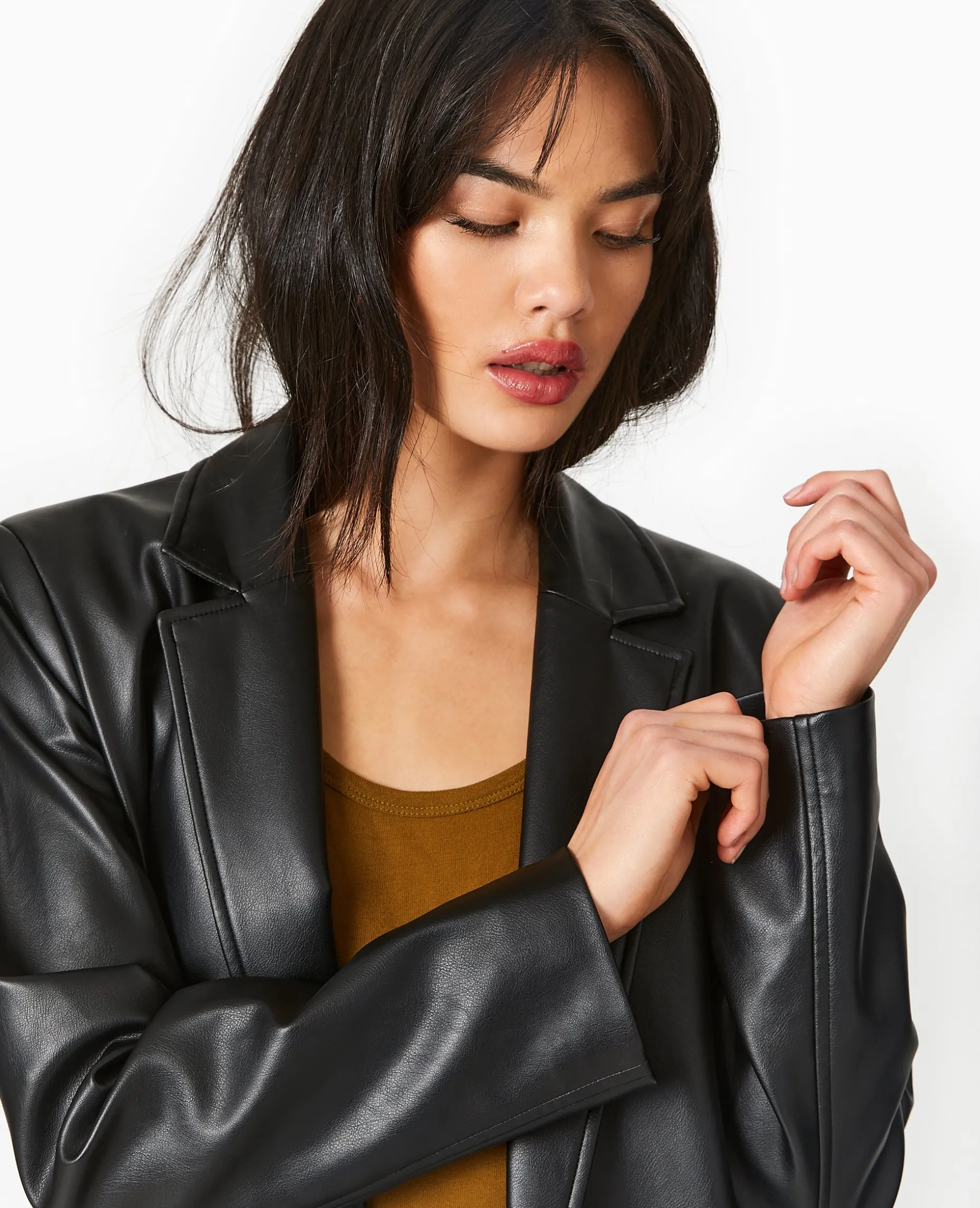 Manteau Long En Simili Cuir - Noir