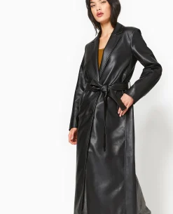 Manteau Long En Simili Cuir - Noir