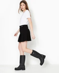 Mini Jupe Plissée Avec Ceinture - Noir