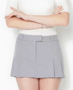 Mini Jupe-short Avec Plis Devant - Gris