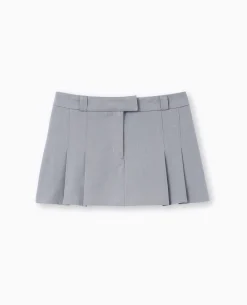 Mini Jupe-short Avec Plis Devant - Gris