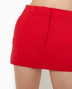 Mini Jupe-short En Tissu Extensible - Rouge