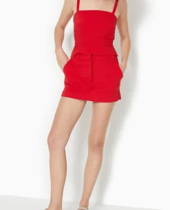 Mini Jupe-short En Tissu Extensible - Rouge