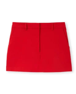 Mini Jupe-short En Tissu Extensible - Rouge