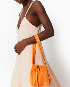 Mini Sac Seau En Tissu Plissé - Orange
