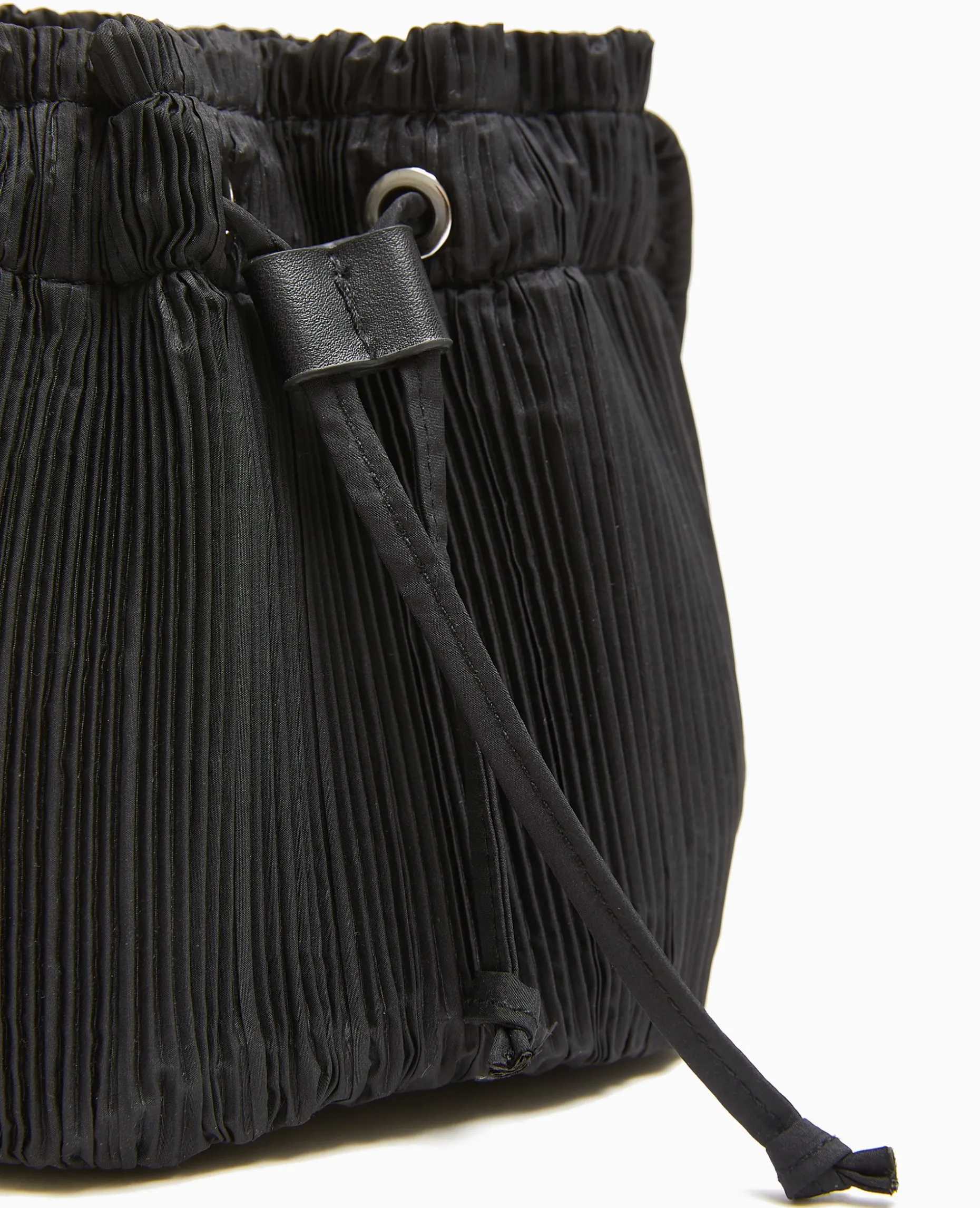 Mini Sac Seau En Tissu Plissé - Noir