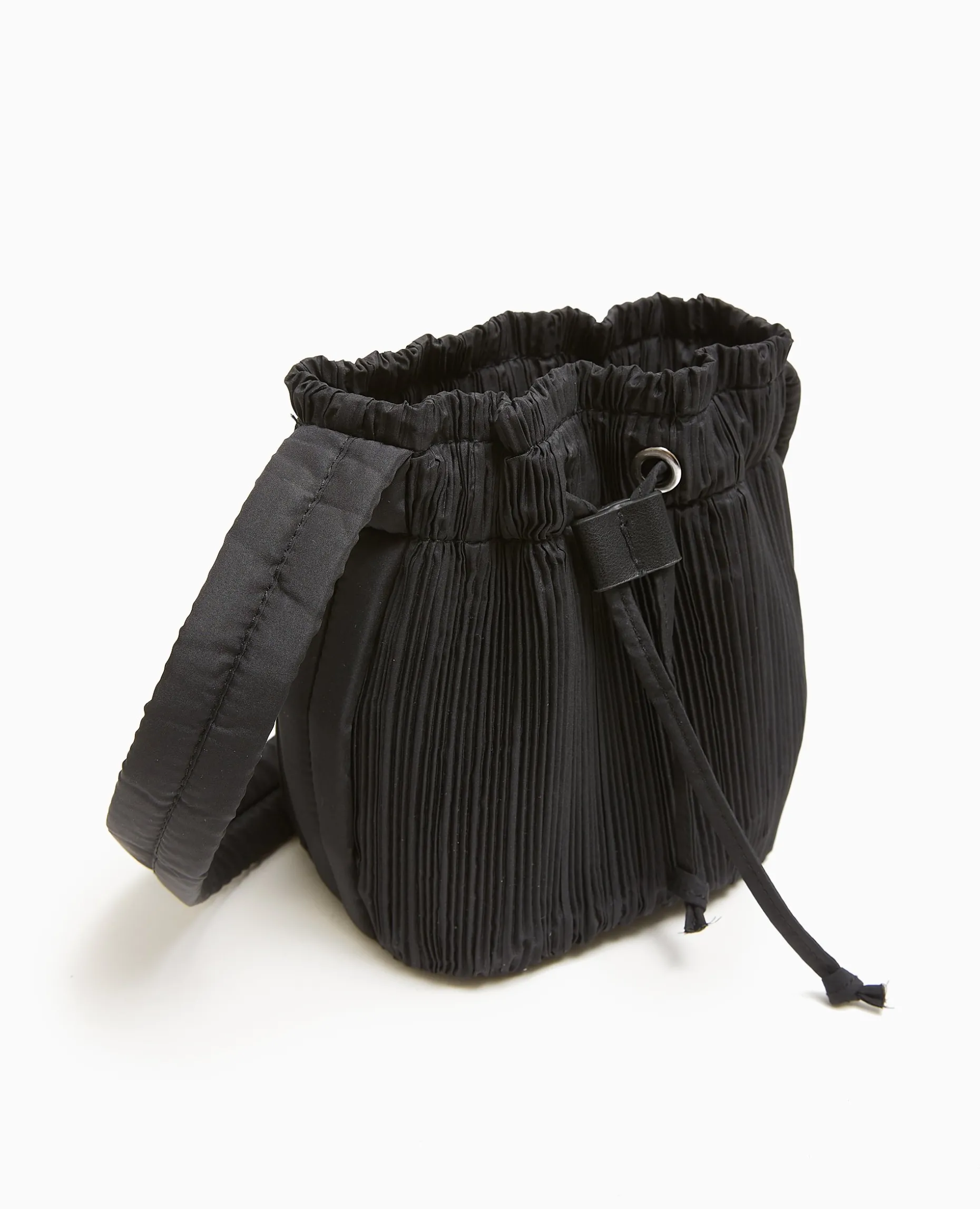 Mini Sac Seau En Tissu Plissé - Noir