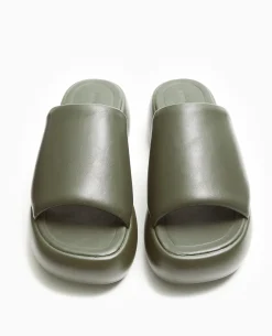 Mules Compensées - Vert Kaki