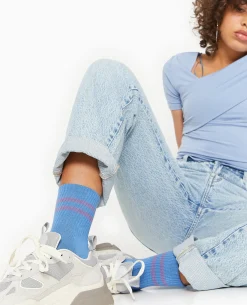 Paire De Chaussettes Avec Bandes - Bleu