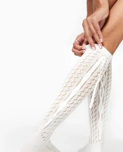 Paire De Chaussettes Avec Rubans Satinés - écru