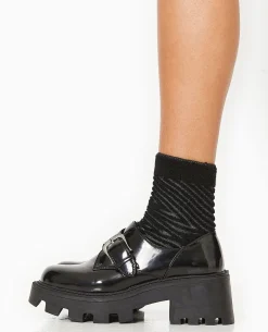 Paire De Chaussettes Avec Rayures Maille Bouclette - Noir