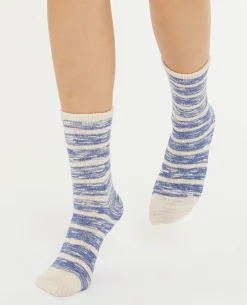 Paire De Chaussettes Bicolores Effet Rayé - Bleu Foncé