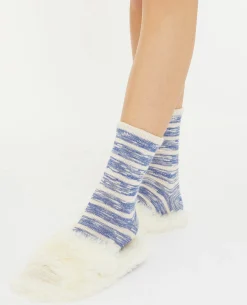 Paire De Chaussettes Bicolores Effet Rayé - Bleu Foncé
