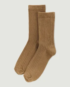 Paire De Chaussettes En Maille Fantaisie Ajourée - Camel