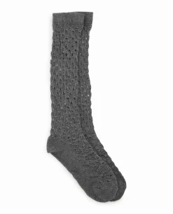 Paire De Chaussettes Hautes En Maille Ajourée - Gris Foncé