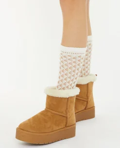 Paire De Chaussettes Hautes En Maille Ajourée - écru