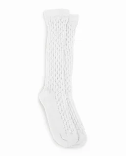 Paire De Chaussettes Hautes En Maille Ajourée - écru