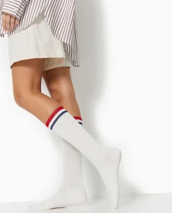 Paire De Chaussettes Hautes Avec Bandes Couleur - Rouge