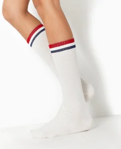 Paire De Chaussettes Hautes Avec Bandes Couleur - Rouge