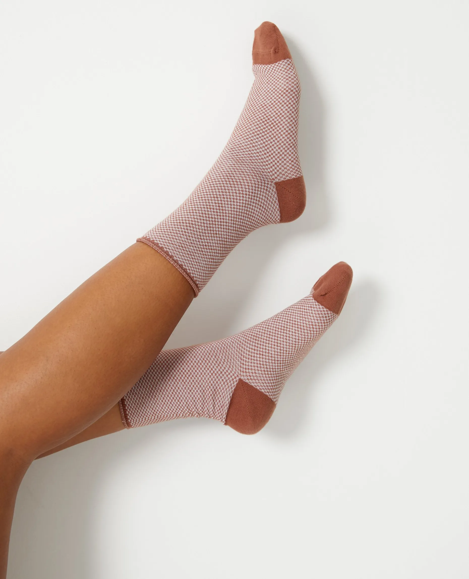 Paire De Chaussettes Mini-damiers - Marron