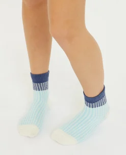 Paire De Chaussettes Motif Pied-de-poule - Bleu Turquoise