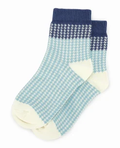 Paire De Chaussettes Motif Pied-de-poule - Bleu Turquoise