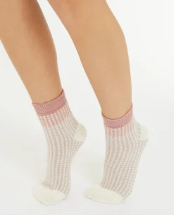 Paire De Chaussettes Motif Pied-de-poule - Rose Clair