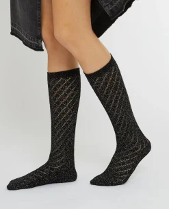 Paires De Chaussettes Hautes Avec Fils Lurex - Noir