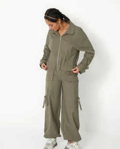 Pantalon Cargo Avec Poches Et Sangles - Vert Kaki