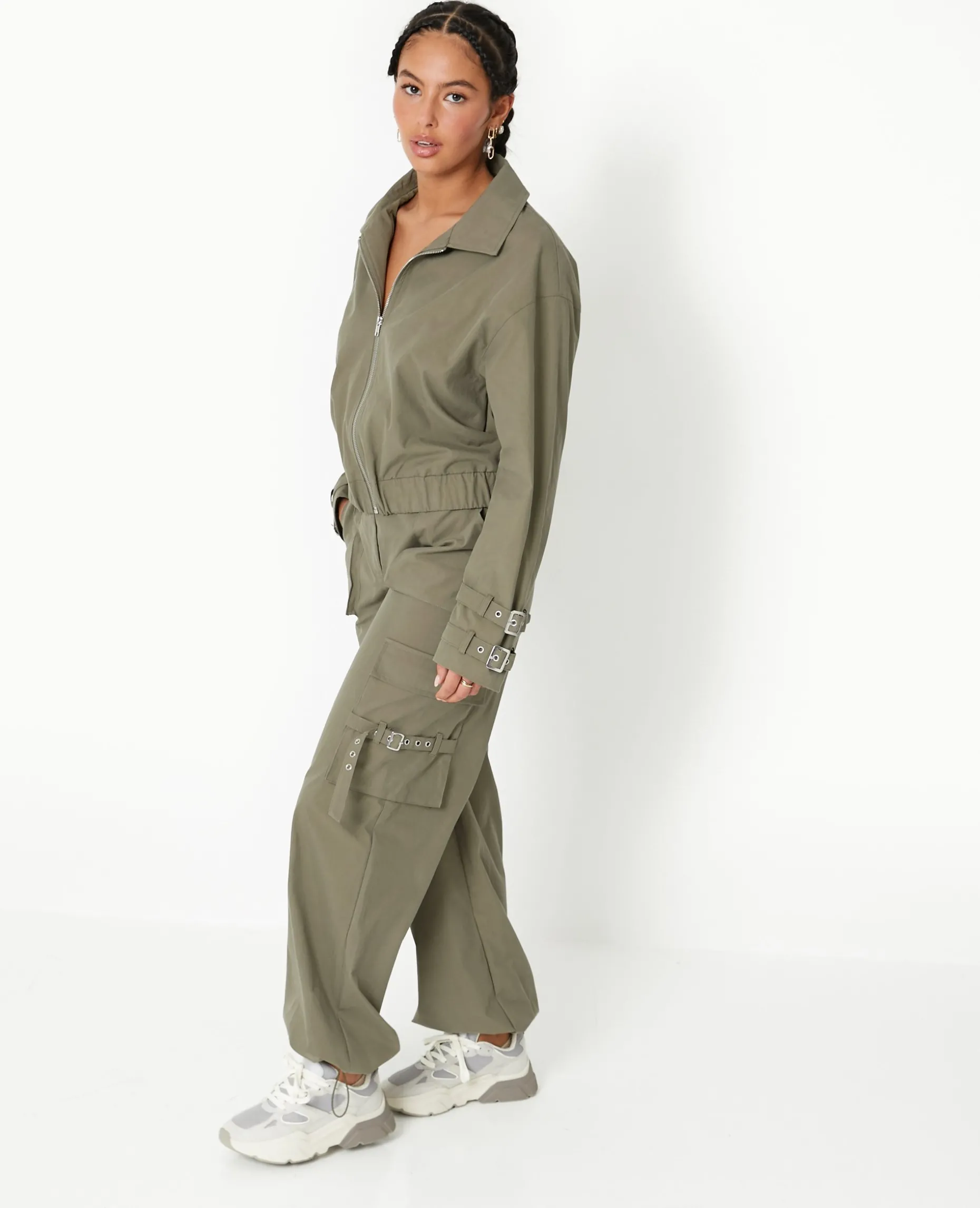 Pantalon Cargo Avec Poches Et Sangles - Vert Kaki