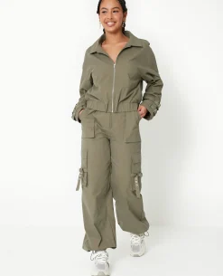 Pantalon Cargo Avec Poches Et Sangles - Vert Kaki