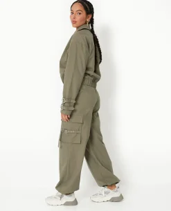 Pantalon Cargo Avec Poches Et Sangles - Vert Kaki