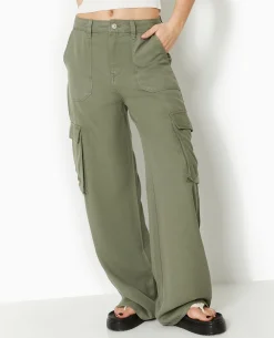 Pantalon Cargo En Tissu Fluide Tencel - Vert Kaki