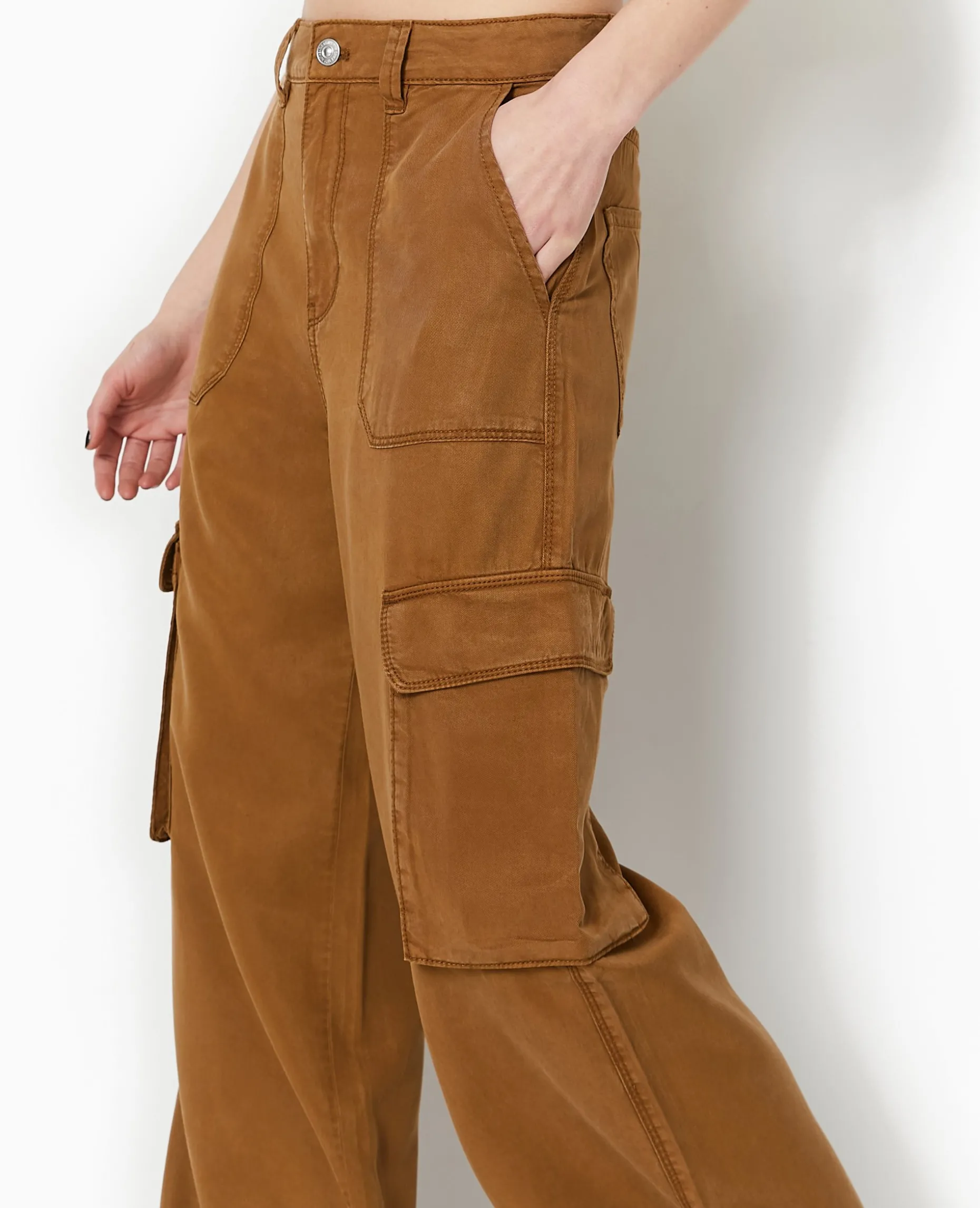 Pantalon Cargo En Tissu Fluide Tencel - Marron