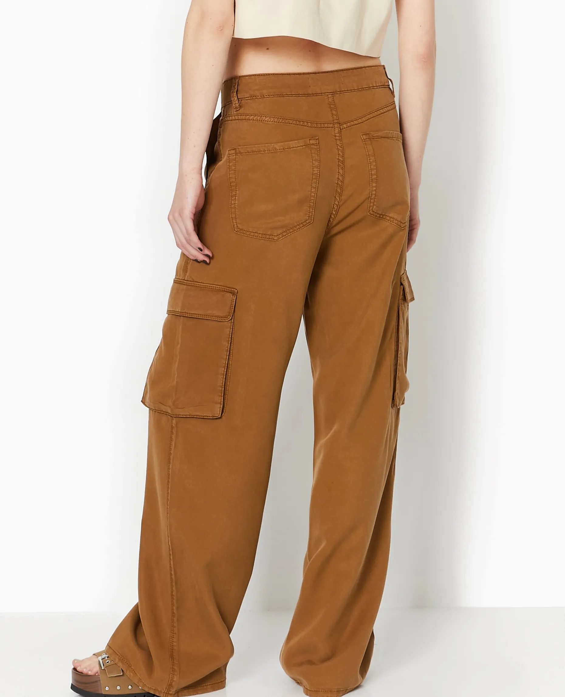 Pantalon Cargo En Tissu Fluide Tencel - Marron