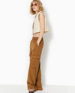 Pantalon Cargo En Tissu Fluide Tencel - Marron