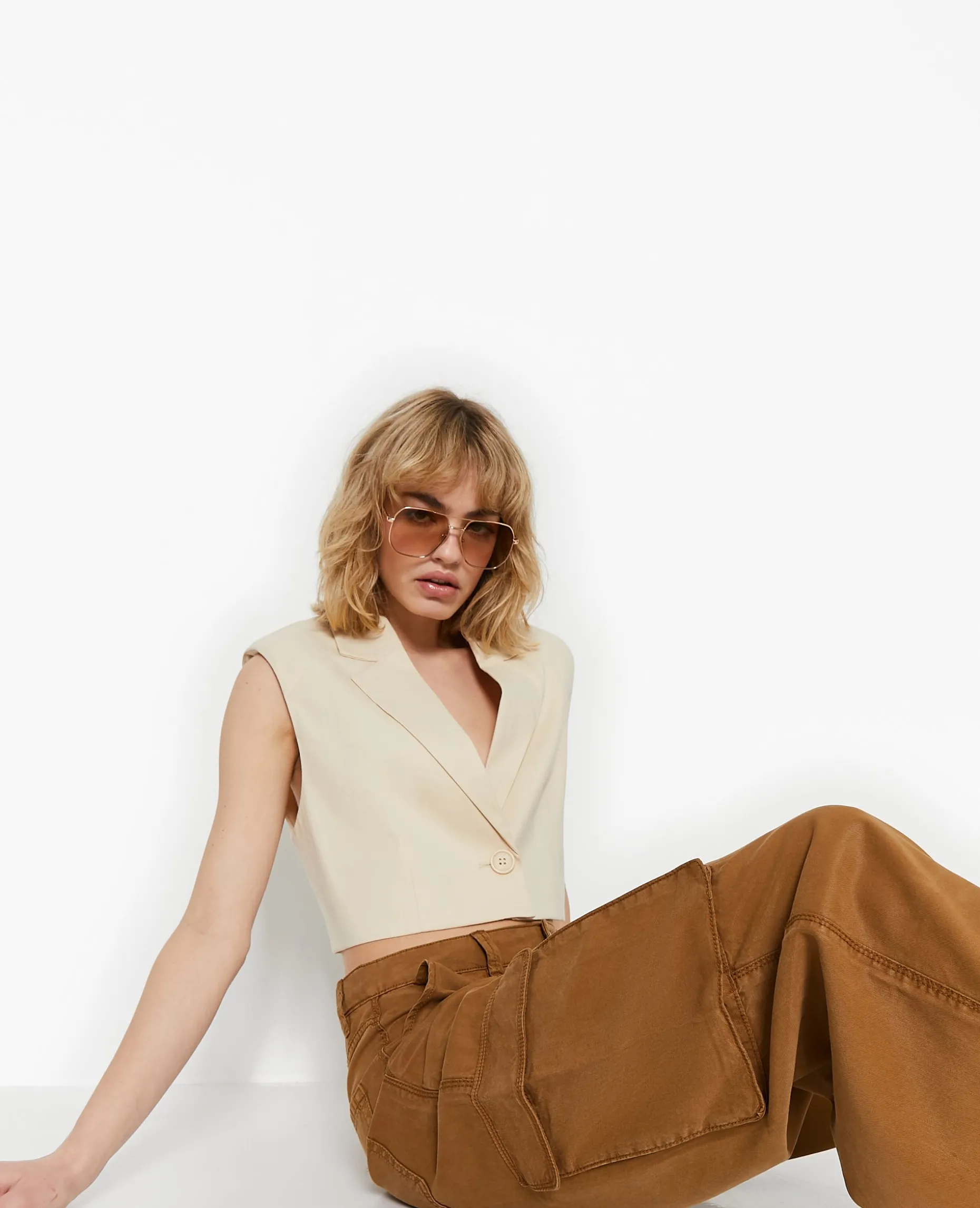 Pantalon Cargo En Tissu Fluide Tencel - Marron