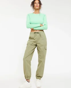 Pantalon Cargo Taille Et Bas élastiqués - Vert De Gris