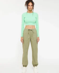 Pantalon Cargo Taille Et Bas élastiqués - Vert De Gris
