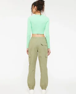 Pantalon Cargo Taille Et Bas élastiqués - Vert De Gris