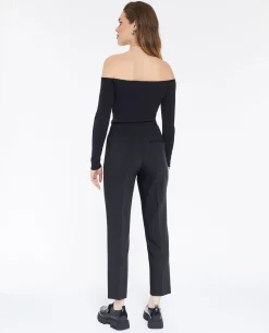 Pantalon Cigarette Taille Haute - Gris Foncé